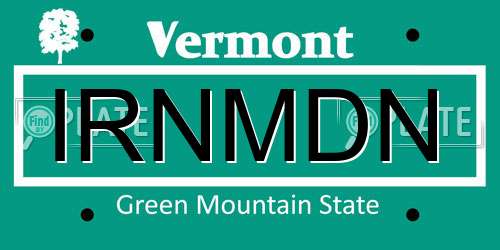 IRNMDN Vermont License Plate