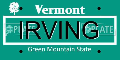 IRVING Vermont License Plate