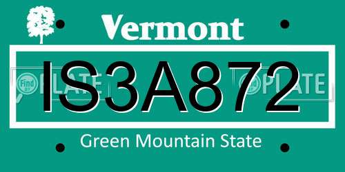 IS3A872 Vermont License Plate