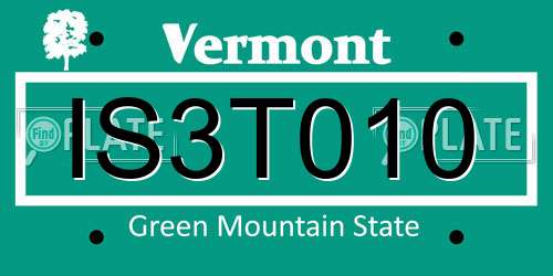 IS3T010 Vermont License Plate