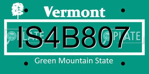 IS4B807 Vermont License Plate