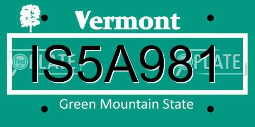 IS5A981 Vermont License Plate
