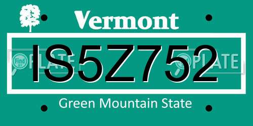IS5Z752 Vermont License Plate