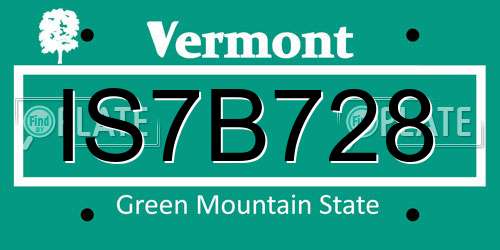 IS7B728 Vermont License Plate