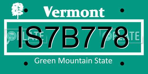 IS7B778 Vermont License Plate