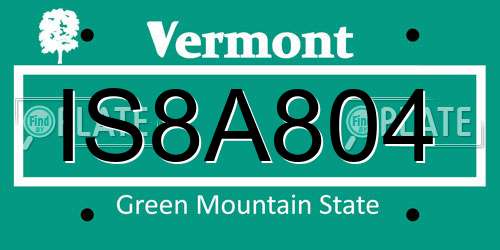 IS8A804 Vermont License Plate