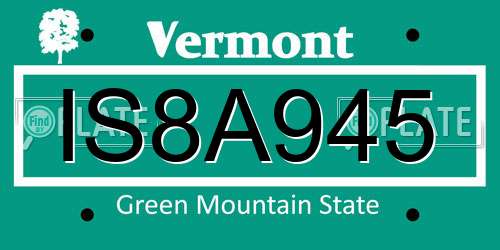 IS8A945 Vermont License Plate