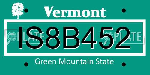 IS8B452 Vermont License Plate