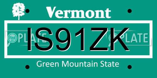 IS91ZK Vermont License Plate