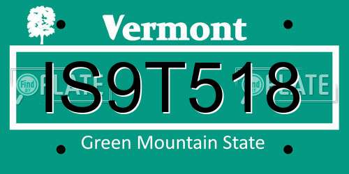 IS9T518 Vermont License Plate