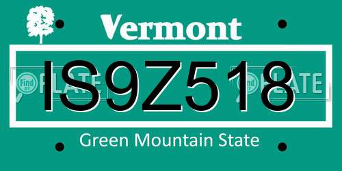 IS9Z518 Vermont License Plate