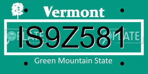 IS9Z581 Vermont License Plate