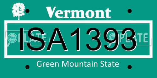 ISA1393 Vermont License Plate