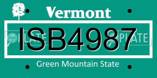 ISB4987 Vermont License Plate