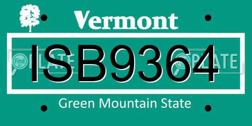 ISB9364 Vermont License Plate