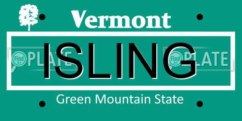 ISLING Vermont License Plate