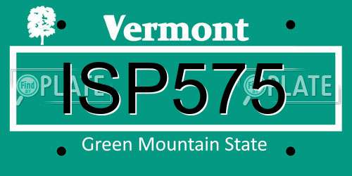 ISP575 Vermont License Plate