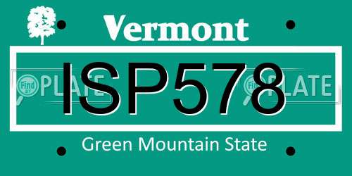 ISP578 Vermont License Plate