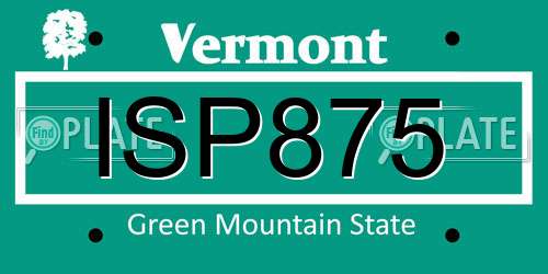 ISP875 Vermont License Plate