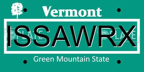 ISSAWRX Vermont License Plate