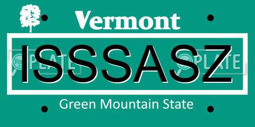 ISSSASZ Vermont License Plate
