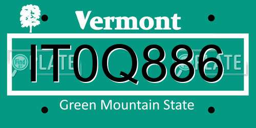 IT0Q886 Vermont License Plate