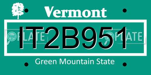 IT2B951 Vermont License Plate