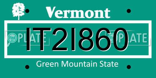 IT2I860 Vermont License Plate