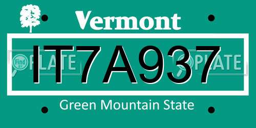 IT7A937 Vermont License Plate