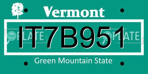 IT7B951 Vermont License Plate
