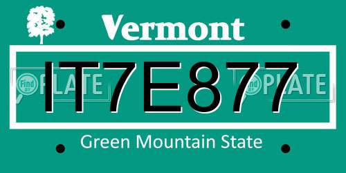IT7E877 Vermont License Plate