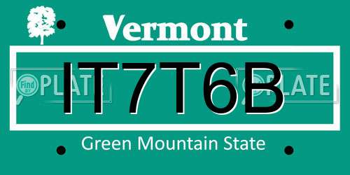 IT7T6B Vermont License Plate