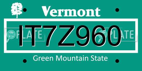 IT7Z960 Vermont License Plate