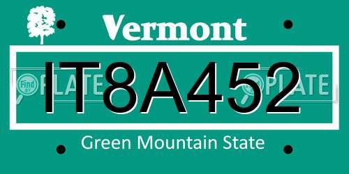 IT8A452 Vermont License Plate