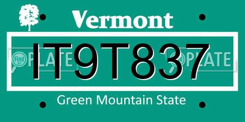 IT9T837 Vermont License Plate