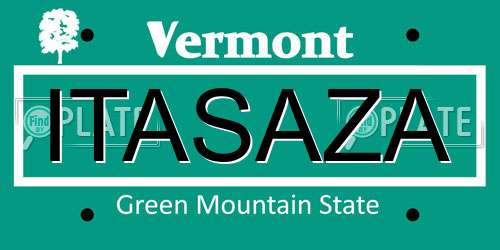 ITASAZA Vermont License Plate