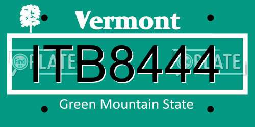 ITB8444 Vermont License Plate