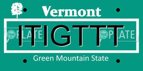 ITIGTTT Vermont License Plate