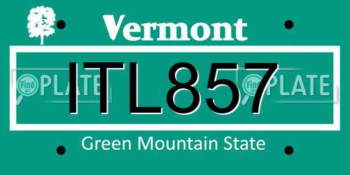 ITL857 Vermont License Plate