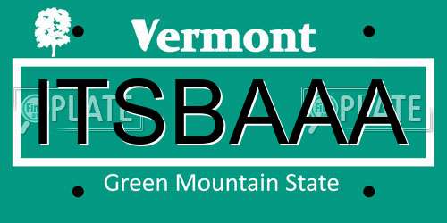 ITSBAAA Vermont License Plate