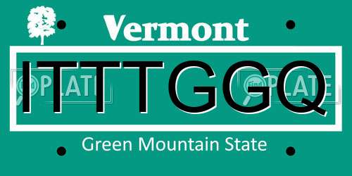 ITTTGGQ Vermont License Plate