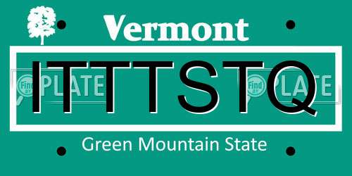 ITTTSTQ Vermont License Plate
