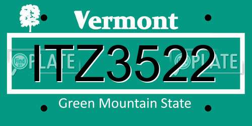 ITZ3522 Vermont License Plate