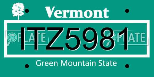 ITZ5981 Vermont License Plate