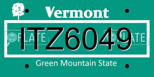 ITZ6049 Vermont License Plate