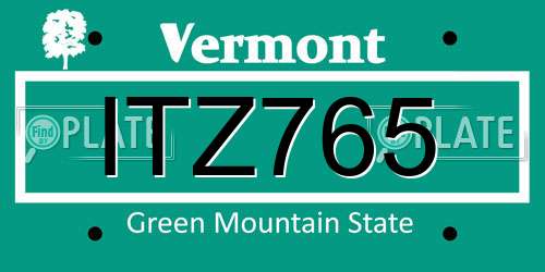 ITZ765 Vermont License Plate