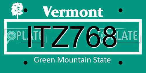 ITZ768 Vermont License Plate