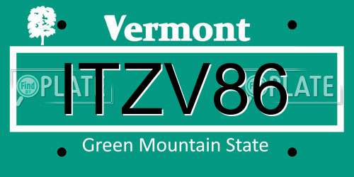 ITZV86 Vermont License Plate