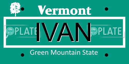 IVAN Vermont License Plate