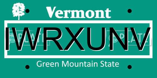 IWRXUNV Vermont License Plate